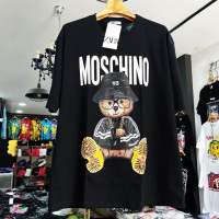 เสื้อครอปโอเวอร์ไซส์คอกลมสีพื้นผ้าcotton100%สกีนหมีMoschino