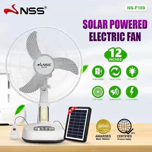 Nss 12 Inch Solar Desk Fan Acdc Rechargeable Electric Fan Support Phone Charger With Solar 7912