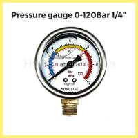 เกจวัดแรงดันสูง pressure gauge 0-120Bar ปั๊มแรงดันสูง high pressure เกลียวนอก 1/4 (12.7mm) Oil ปั๊มพ่นยาสามสูบ