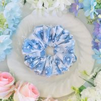 ยางรัดผม scrunchies lover ลายดอกไม้ สีขาว handmade ไซส์ m P056