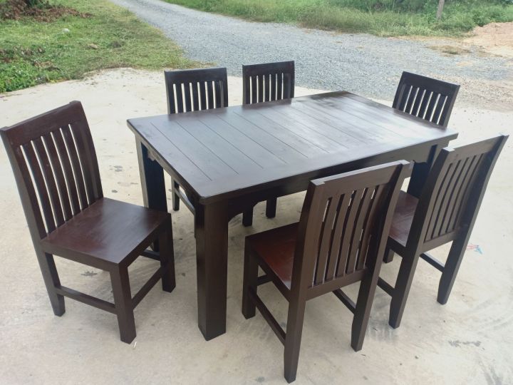 ชุดโต๊ะอาหาร6ที่นั่ง-ตัวโต๊ะยาว150ซม-สูง80ซม-กว้าง90ซม-ส่งฟรี-ยกเว้นภาคใต้-ทำจากไม้มักแท้