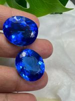 บลูโทพาสย BLUE TOPAZ CULTURE STONE พลอย100% LAB MADE กะรัต 35x26...26x36...มิลลิเมตร..(2 เม็ด) MM รูปไข่ สะอาดตา 193 กะรัต