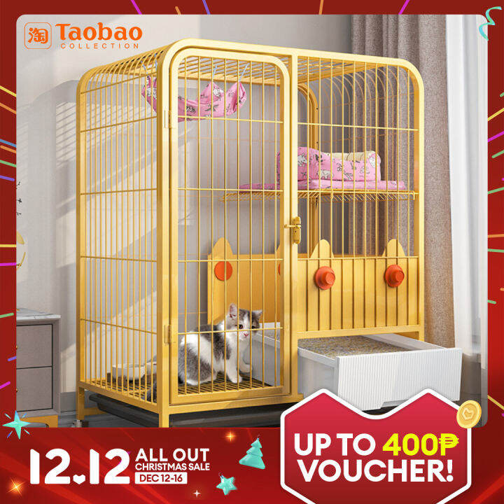 Cat Cage Home Indoor with Toilet Litter Box Integrated Chamfer Cat