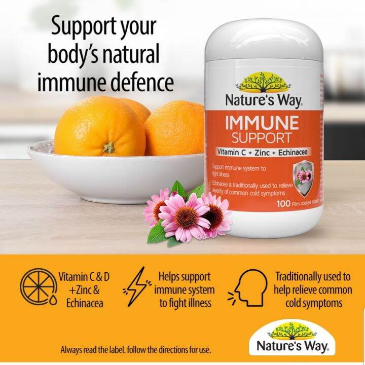 Nature's Way Immune Support Vitamin C + Zinc + Echinacea 100 Film ...