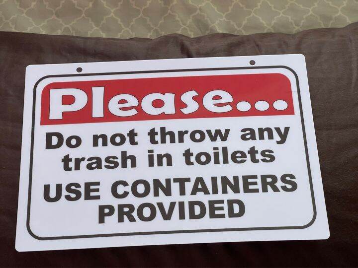 Please do not throw trash in toilet Made PVC Plastic (like ATM and ID