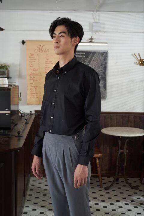 shirtoria-cotton-ลาย-black-herringbone-เสื้อเชิ้ต-แขนยาว