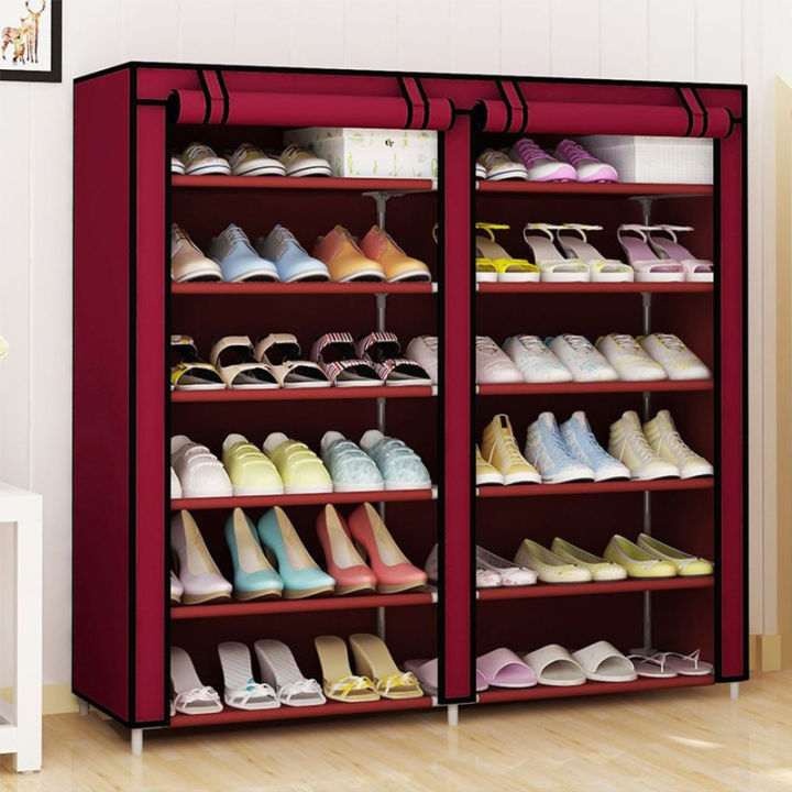 Double Row Shoe Rack,Shoe Storage Organizer with Big Capacity,7-Tier Shoe  Cabinet,Shelf,Closet with Nonwoven Fabric Cover for 28 Pairs of Shoes