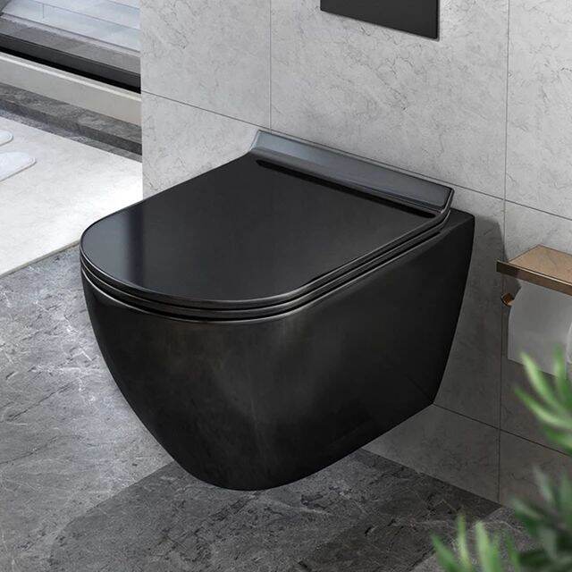 Black Toilet Bowl Hanging Wall Toilet with Built in Tank Included