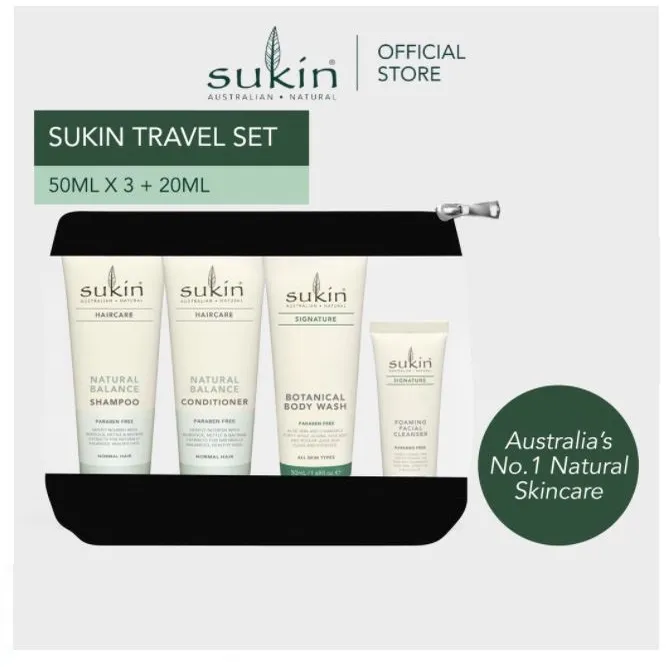 Sukin Travel Set Gift (Body Wash + Shampoo + Conditioner + Facial