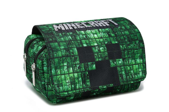 กระเป๋าใส่ดินสอ-minecraft-กระเป๋าใส่เครื่องเขียน-creeper-มีฝาพับความจุขนาดใหญ่สองชั้น