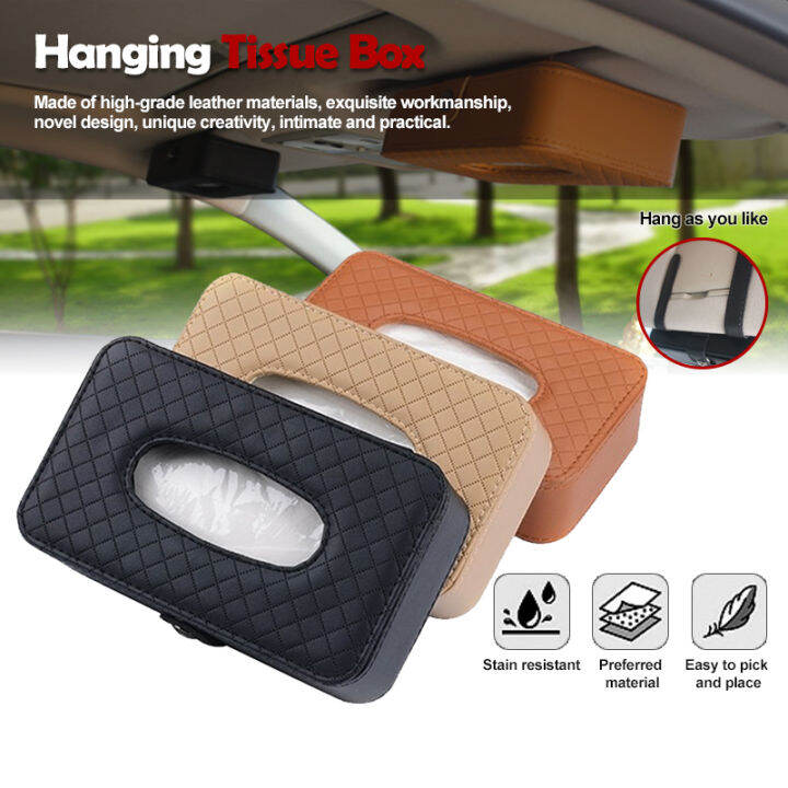Car PU Leather Hanging Tissue Box Car Seat Back Tissue Box Tissue Bag Sun Visor Hanging Napkin