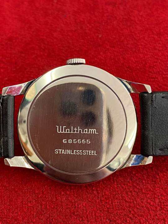 waltham-deluxe-shock-resistant-21-jewels-ระบบไขลาน-ตัวเรือนสแตนเลส-นาฬิกาผู้ชาย-มือสองของแท้