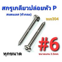 2TEESTORE สกรูเกลียวปล่อยสแตนเลส sus หัวกลม(P) #6 ทุกความยาว เกรด304