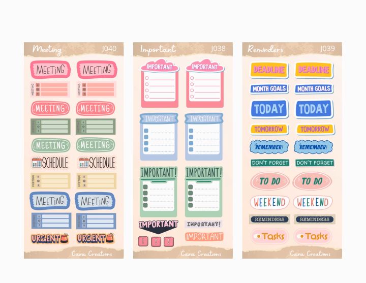 Cara Creations Bujo Journal Stickers - Meeting, Reminders, Important ...