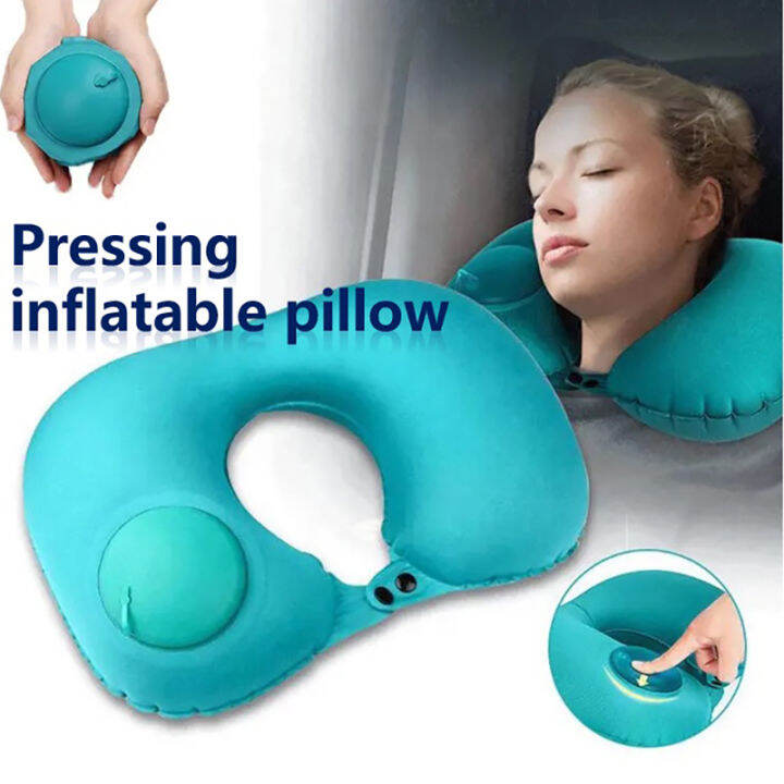 Ushaped Travel Pillow Inflatable Press Pump Flocked Neck Pillows Rest