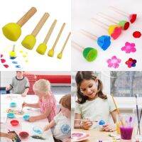 Sensory play แปรงฟองน้ำด้ามจับไม้ สำหรับระบายสี 1ชุดมี5ชิ้น