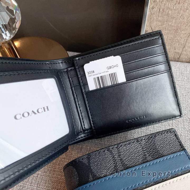 ของแท้100-กระเป๋าสตางค์ชาย-coach-3008-qb-chacoal-denim-chalk