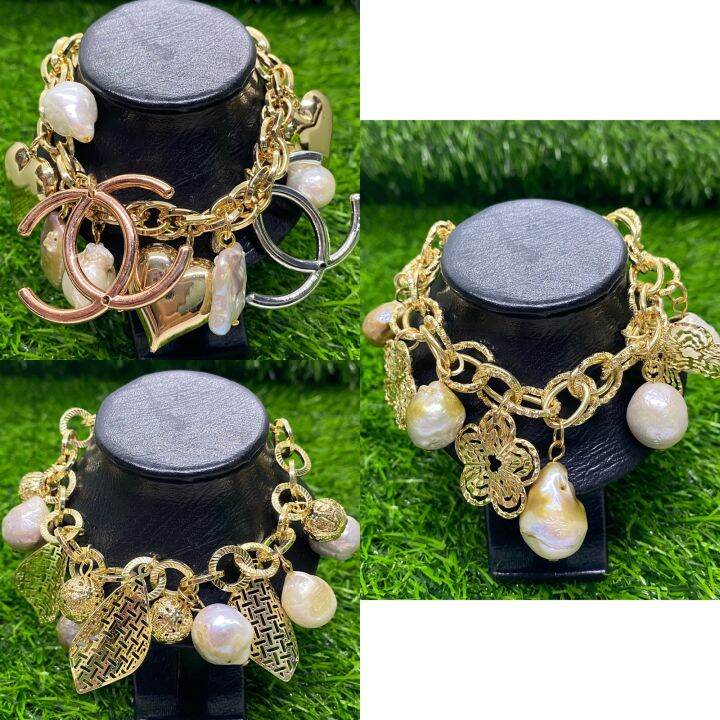 Real Freshwater Pearls Charms Bracelet 5 microns settings “Non