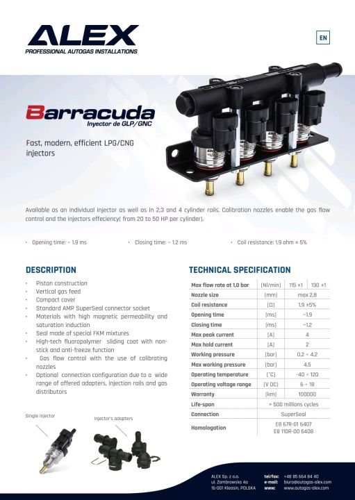 หัวฉีดแก๊ส-หัวเดี่ยว-barracuda-นำเข้าจากประเทศโปแลนด์-หัวฉีดแก๊สคุณภาพสูง-ราคาต่อหัว-หากลูกค้าต้องการ-4-หัว-ให้กดซื้อ-4-ชิ้น