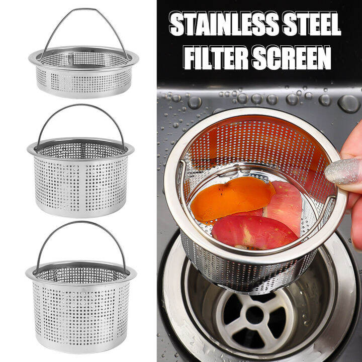 Kitchen Sink Strainer Basket with Handle Stainless Steel Sink Drains Filter Anticlogging Sink