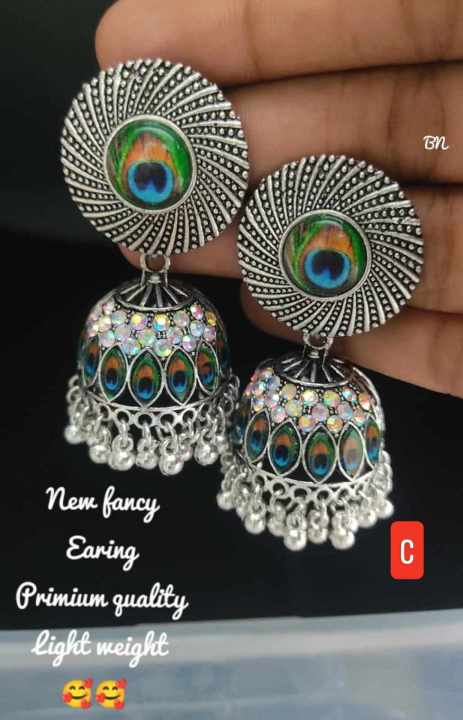 ต่างหูอินเดีย-งานออกซิไดช์-by-premier-collections-indian-oxidized-jumki-earrings