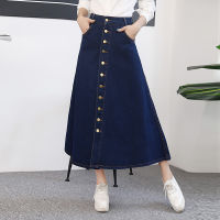 ร้อน, ร้อน★2020 Korean Style New Style Mori Girl Line Single Breasted Slimming Denim Skirt High Waist Skirt Skirt A- line Dress Full Skirt