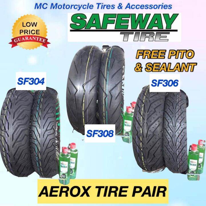 SAFEWAY TIRE PAIR for AEROX (FREE Pito at Sealant, Japan Standard, 8ply