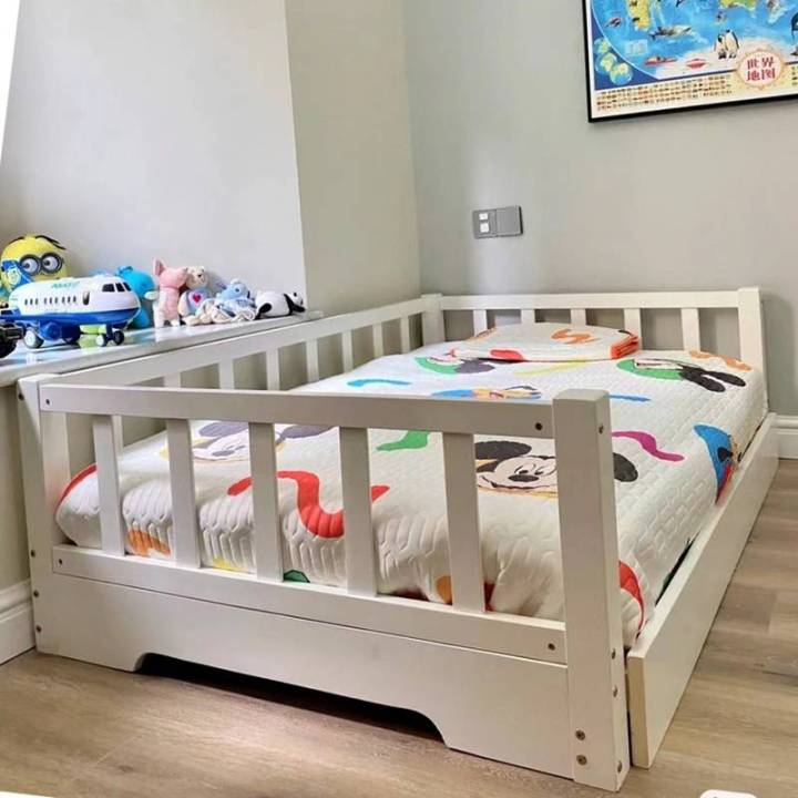 Children'S Pull-Out Bed With Guardrail Girls' Modern Simple Solid Wood  White Creative Retractable Folding Bed Widened Stitching Bed | Lazada Ph