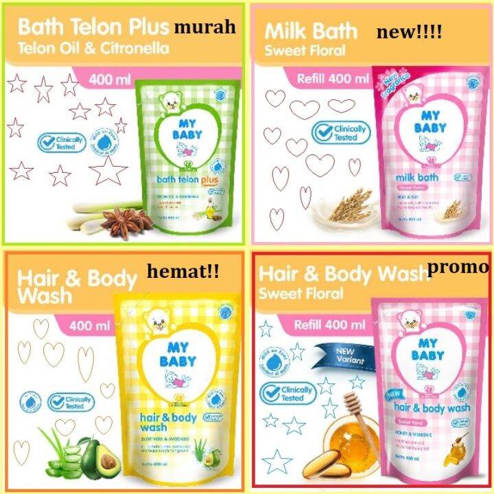 My Baby Milk Bath & Shampoo Refil 400 ml all varian Sweet Floral Pink ...
