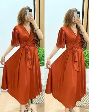 Rust color dress top shoes