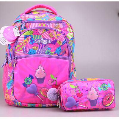 ออสเตรเลีย smiggle สีแดงกุหลาบอมยิ้มกระเป๋านักเรียนชุดกล่องดินสอ