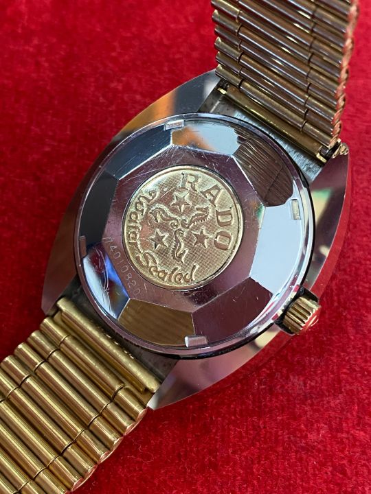 rado-balboa-25-jewels-automatic-รุ่นพิเศษฝาหลังเหรียญทอง-ตัวเรือนคาไบรท์-นาฬิกาผู้ชาย-มือสองของแท้