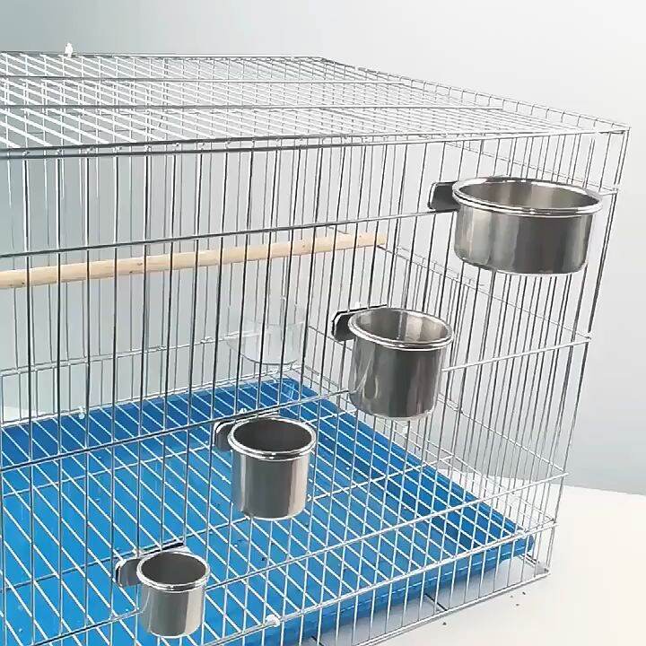 Stainless Steel Hanging Bird Bowl with Clamp Bird Cage Food Water Bowl