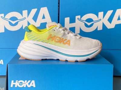 Hoka One One Bondi X Men’s Shoes (size36-45) White Yellow and White Orange รองเท้าวิ่งผู้ชาย รองเท้าวิ่งผู้หญิง