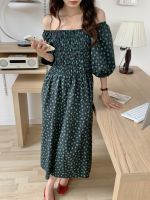 พร้อมส่งค่า off-shoulder floral dress เดรสลายดอก เกาหลีมาก