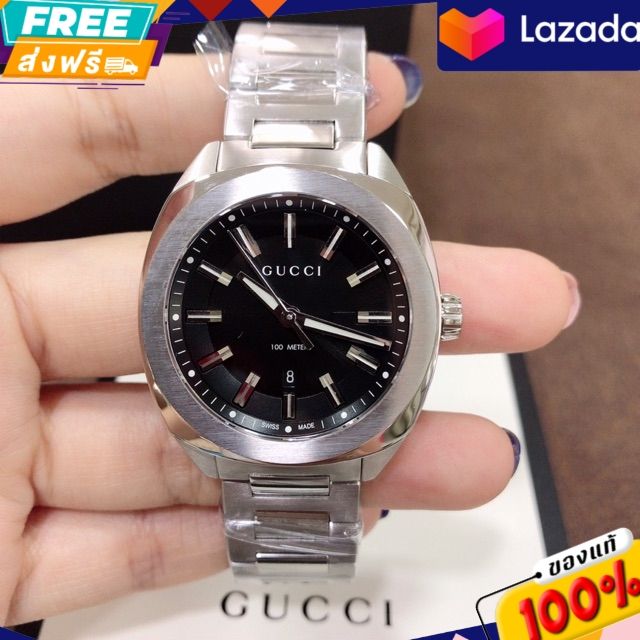 ประกันศูนย์ไทย-2ปี-นาฬิกาข้อมือ-new-gucci-watch-gucci-gg2570-หน้าปัดดำ-ขนาด-41mm-ตัวเรือนสีเงิน