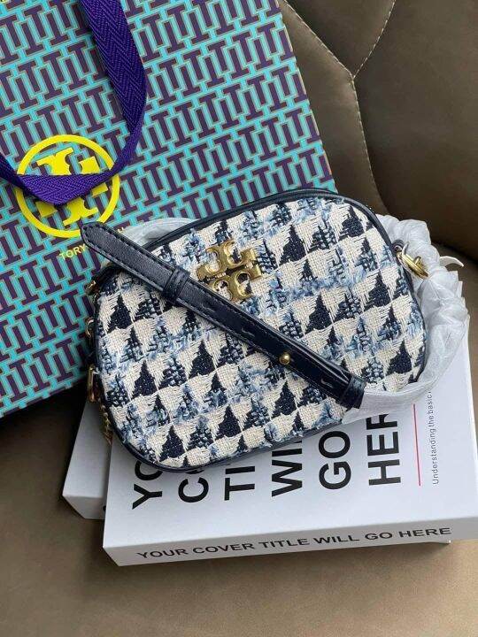 Tory Burch Kira Chevron Tweed Small Camera Bag in Blue