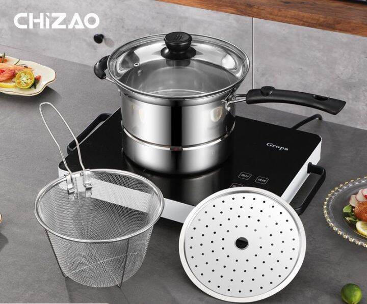 Stainless still multi purpose cooking pot 不锈钢煎炸煮一体多功能锅 Lazada