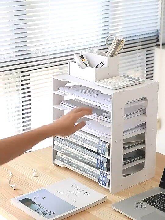 5 layer File Storage Rack Desk Storage Box PVC Desktop Book Magazine ...