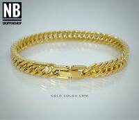 G203 สร้อยข้อมือสแตนเลสแท้ สีgold กว้าง6mm แต่ขอเข้ารูป ตัวล็อกแบบนาฬิกาไ ม่ลอกไม่ดำ ล้างทำความสะอาดได้ เลือกความยาวได้