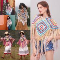 ?crochet poncho?เสื้อคลุมทรงสามเหลี่ยม เสื้อถักไหมพรม ถักโครเชต์ ชายแต่งพู่ยาว เสื้อคลุมถักทรงค้างคาว ✔️มี2แบบ✔️(RH1-9065100109)