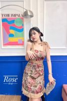 เดรสผ้าลูกทอ แขนผูกโบว์ อก กระโปรง แต่งลูกไม้  งานป้าย Rose shop   SIZE ฟรีไซด์: อก  34 -36  "  เอว 25-30