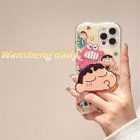 Play Sheng เคสโทรศัพท์มือถือมีขาตั้งลายการ์ตูนอนิเมะตลกๆสไตล์ญี่ปุ่นลายการ์ตูนน่ารักสำหรับ iphone13promax iPhone 13เคสป้องกันซิลิโคนกันกระแทกไอเดียสร้างสรรค์แบบสองชั้นสำหรับผู้หญิงแบบใหม่11 14Pro 12 15PM