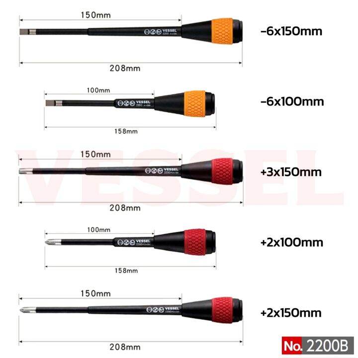 vessel-no-2200b-screwdriver-replacement-blade-แกนไขควงสำหรับเปลี่ยนใส่ด้ามขันฟรี-vessel-no-2200