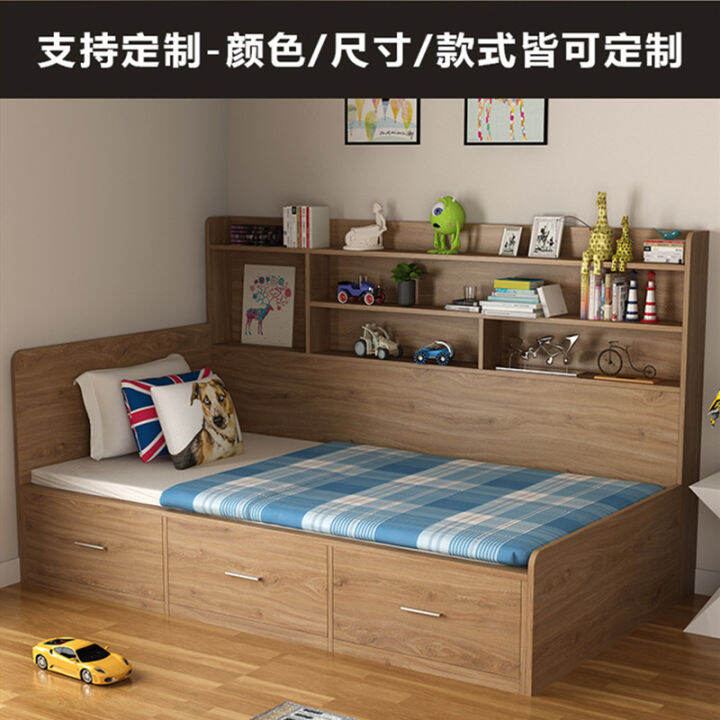 Single Bed with Drawer Modern Minimalist Small Apartment Solid Wood Storage Bed MultiFunctional