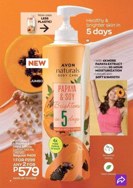 AVON Naturals LOTION PAPAYA SOY/GREEN PAPAYA AND CALAMANSI Lazada PH