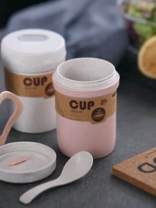 Portable Soup Cup with Lid Wheat Straw Plastic Breakfast Cup ...