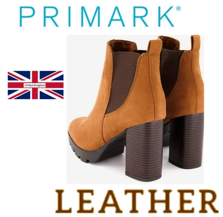 Primark Women's Genuine Quality Leather Ankle High Heel Boots Brown