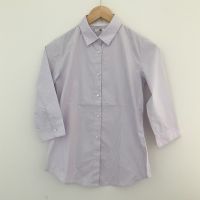 เสื้อเชิ้ตแขนสามส่วน Uniqlo ลายริ้ว สีม่วง-ขาว