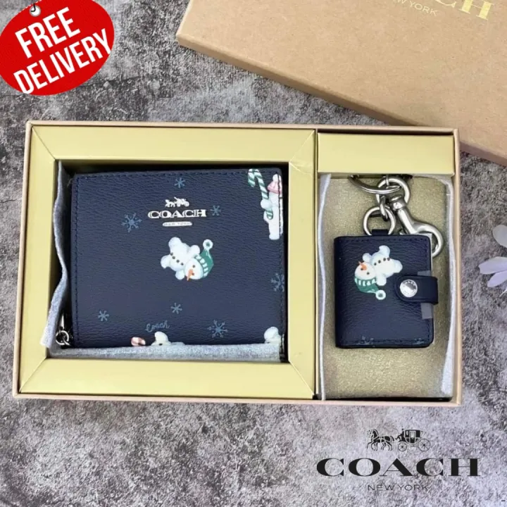 Coach boxed Snowman snap wallet and picture frame key fob 